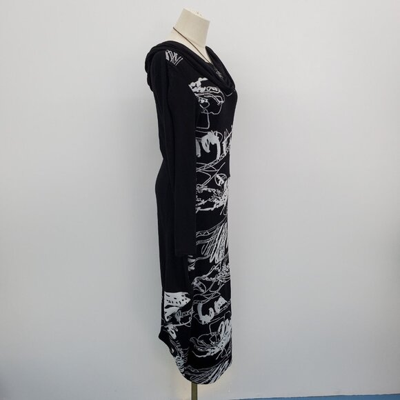 La El Couture Maxi Dress Size S Long Sleeve Cowl Neck Black White Whimsigoth - Picture 2 of 14